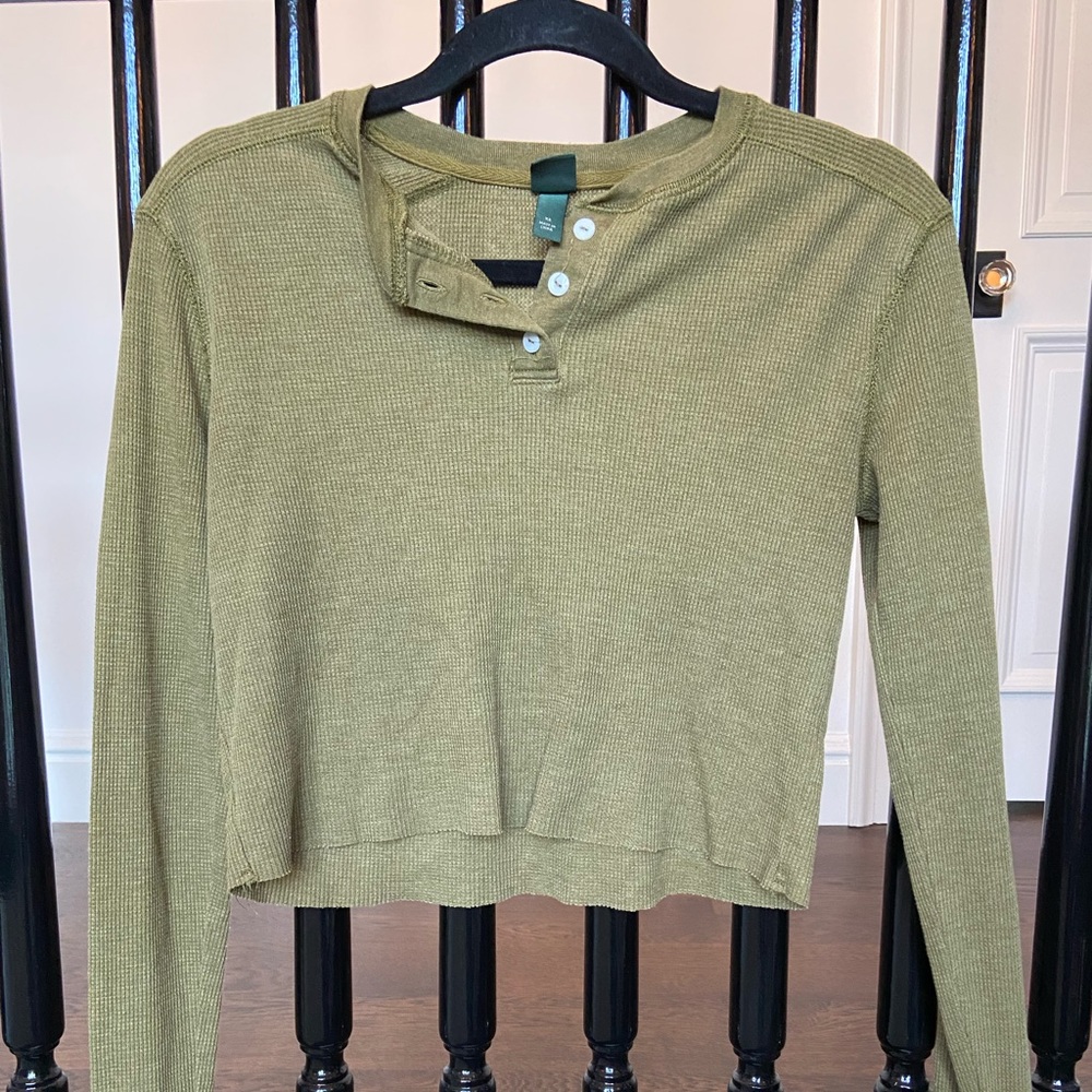Green Long Sleeve Crop Top